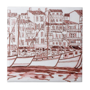 Sailboats Moored in the Harbour Cassis, France Tile