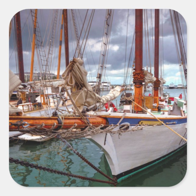 Sailboats Morred At Key West Square Sticker (Front)