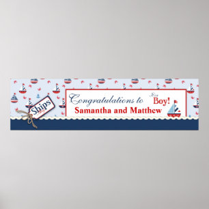 Sailboats Nautical Baby Shower Banner Poster