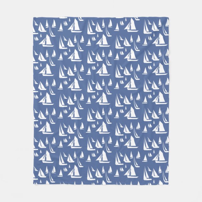 Sailboats Nautical Blue Fleece Blanket (Front)