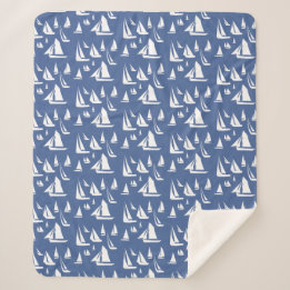 Sailboats Nautical Blue Sherpa Blanket
