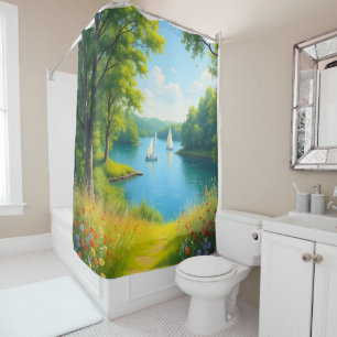 Sailboats on a beautiful lake  shower curtain