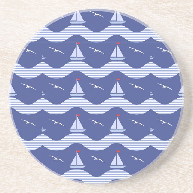 Sailboats On A Striped Sea Pattern Coaster (Front)