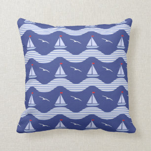 Sailboats On A Striped Sea Pattern Cushion