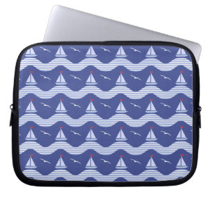 Sailboats On A Striped Sea Pattern Laptop Sleeve