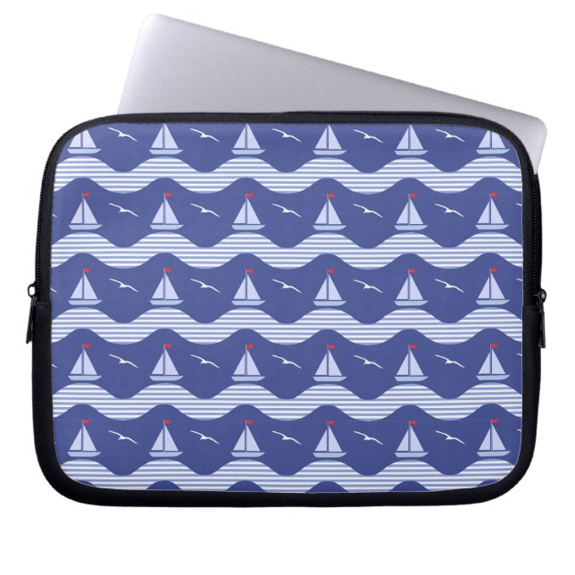 Sailboats On A Striped Sea Pattern Laptop Sleeve (Front)