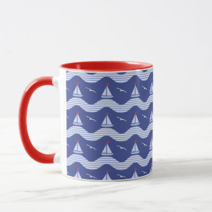Sailboats On A Striped Sea Pattern Mug