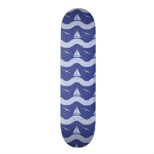 Sailboats On A Striped Sea Pattern Skateboard