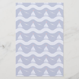 Sailboats On A Striped Sea Pattern Stationery