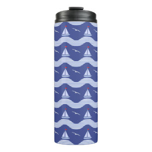 Sailboats On A Striped Sea Pattern Thermal Tumbler
