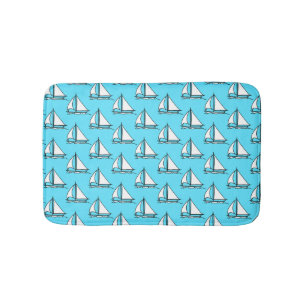 Sailboats On Blue Sea Pattern Bath Mat