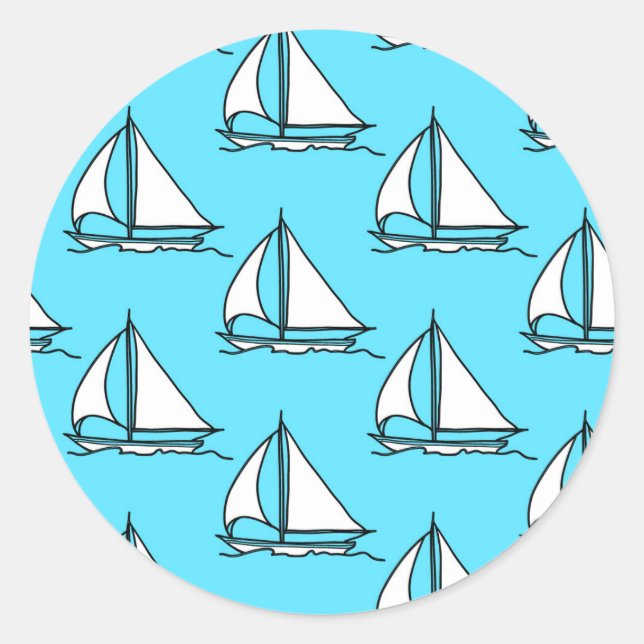 Sailboats On Blue Sea Pattern Classic Round Sticker (Front)