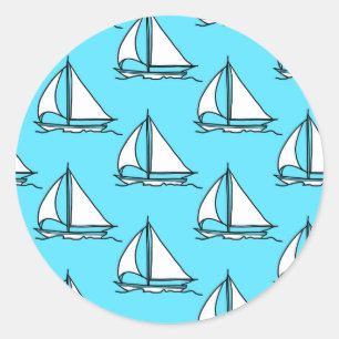 Sailboats On Blue Sea Pattern Classic Round Sticker