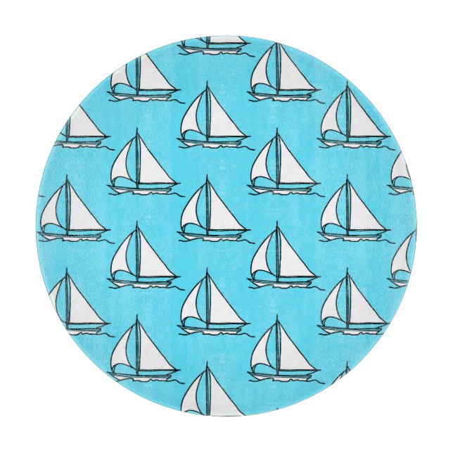 Sailboats On Blue Sea Pattern Cutting Board (Front)