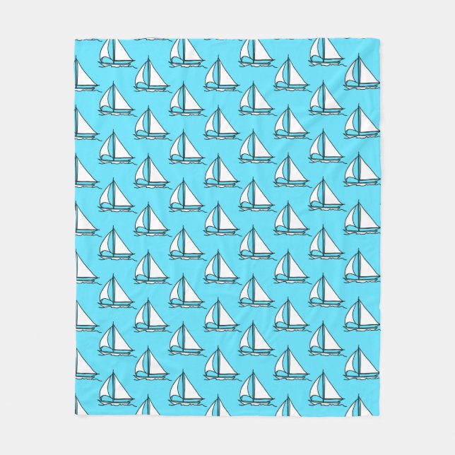 Sailboats On Blue Sea Pattern Fleece Blanket (Front)