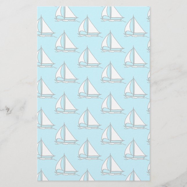 Sailboats On Blue Sea Pattern Stationery (Front)