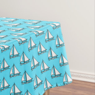 Sailboats On Blue Sea Pattern Tablecloth