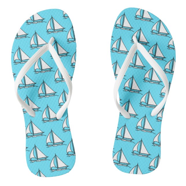 Sailboats On Blue Sea Pattern Thongs (Footbed)