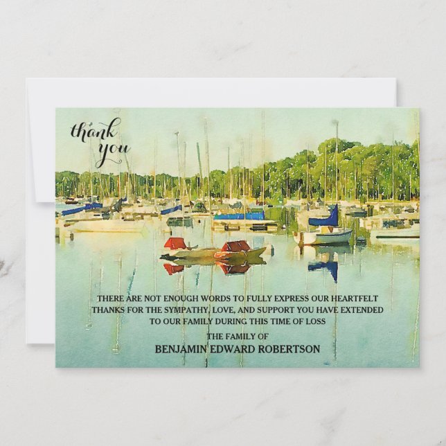 Sailboats on Lake Harriet Sympathy Thank You card (Front)