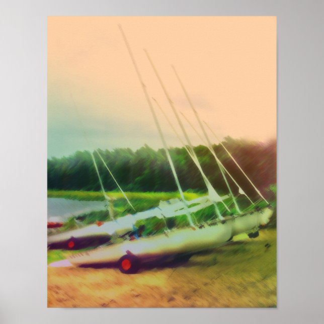 Sailboats on the Beach Poster (Front)