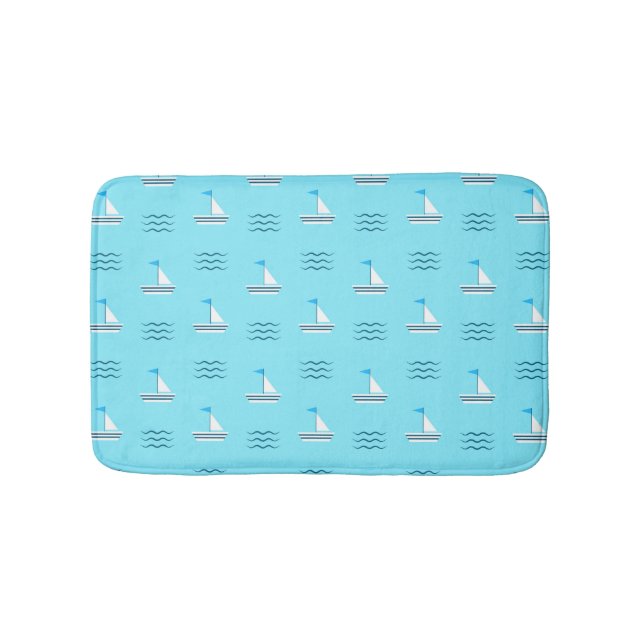Sailboats On The Blue Sea Pattern Bath Mat (Front)