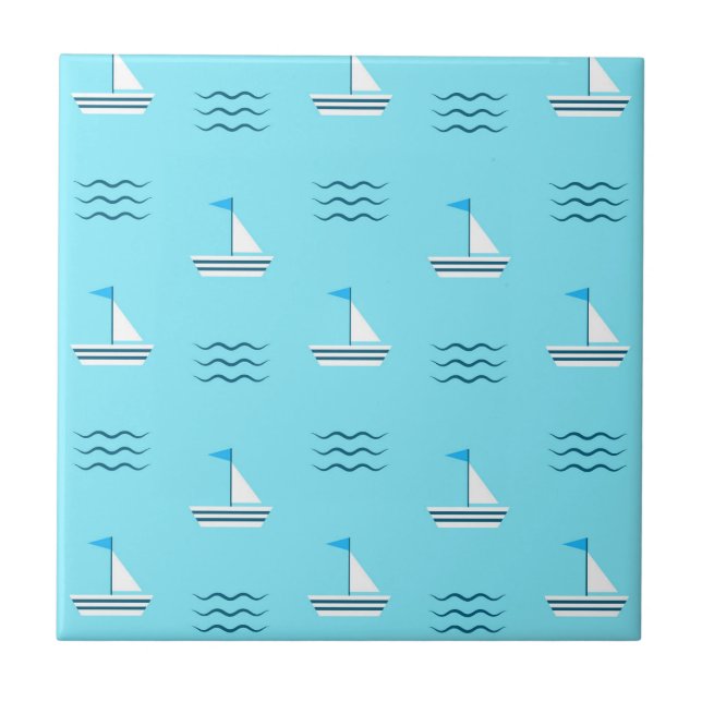 Sailboats On The Blue Sea Pattern Ceramic Tile (Front)