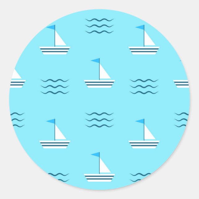 Sailboats On The Blue Sea Pattern Classic Round Sticker (Front)