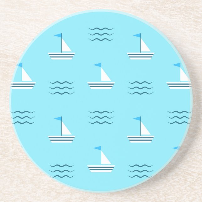 Sailboats On The Blue Sea Pattern Coaster (Front)