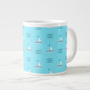 Sailboats On The Blue Sea Pattern Large Coffee Mug
