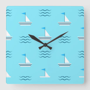 Sailboats On The Blue Sea Pattern Square Wall Clock