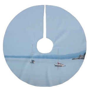 Sailboats on the river brushed polyester tree skirt
