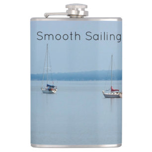 Sailboats on the river hip flask