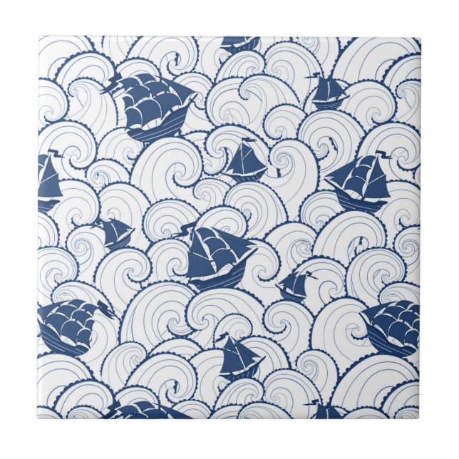 Sailboats On The Sea Pattern Ceramic Tile (Front)
