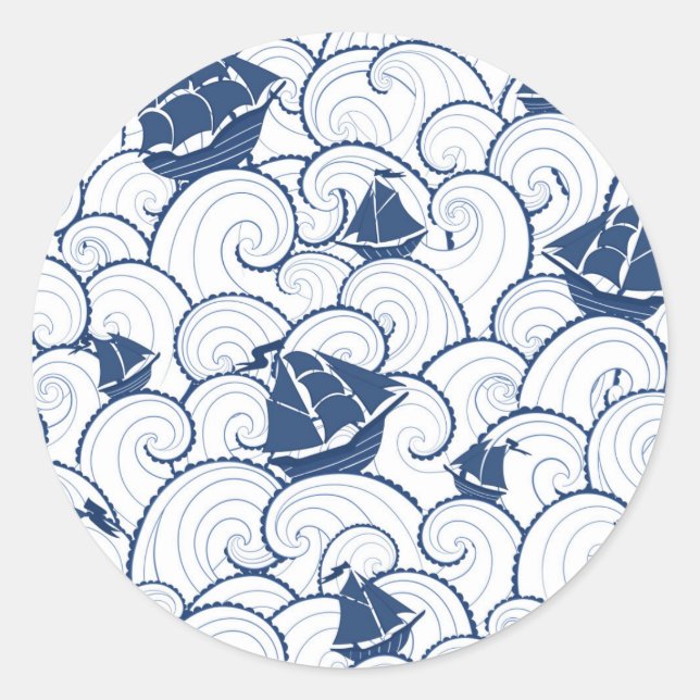 Sailboats On The Sea Pattern Classic Round Sticker (Front)