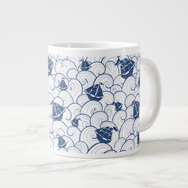 Sailboats On The Sea Pattern Large Coffee Mug (Front Right)
