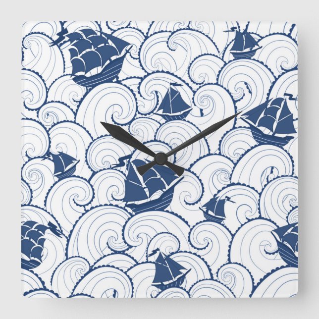 Sailboats On The Sea Pattern Square Wall Clock (Front)