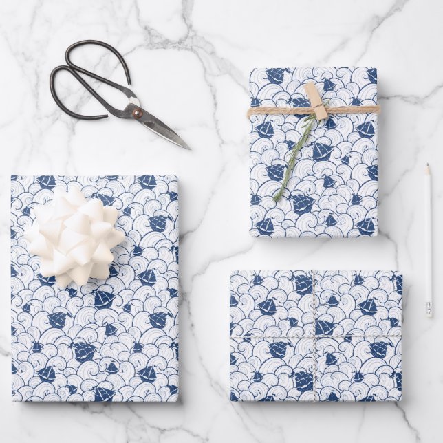 Sailboats On The Sea Pattern Wrapping Paper Sheet (Front)