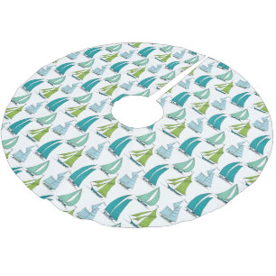 Sailboats On The Water Pattern Brushed Polyester Tree Skirt