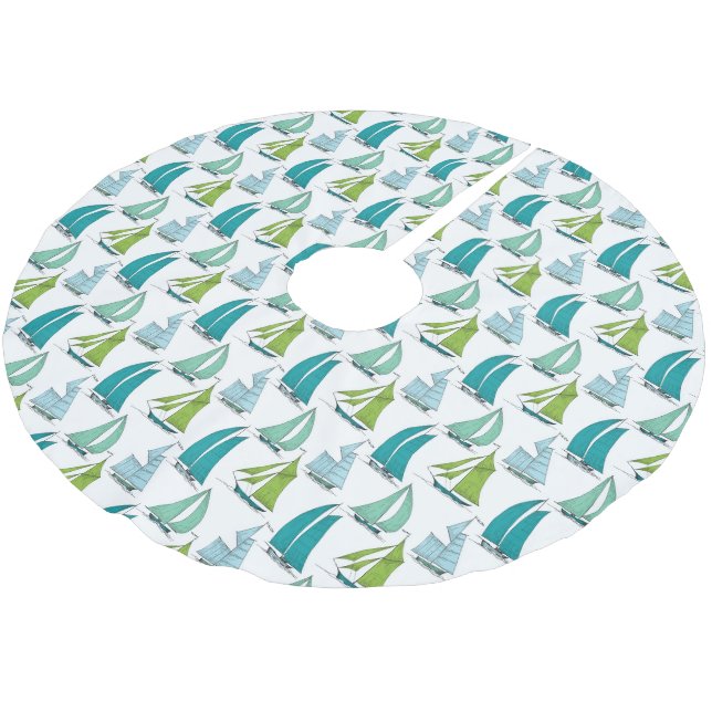 Sailboats On The Water Pattern Brushed Polyester Tree Skirt (Angled)