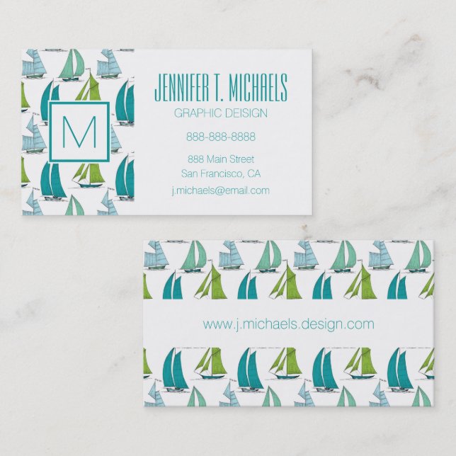 Sailboats On The Water Pattern Business Card (Front/Back)