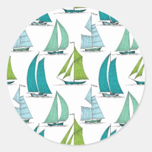 Sailboats On The Water Pattern Classic Round Sticker
