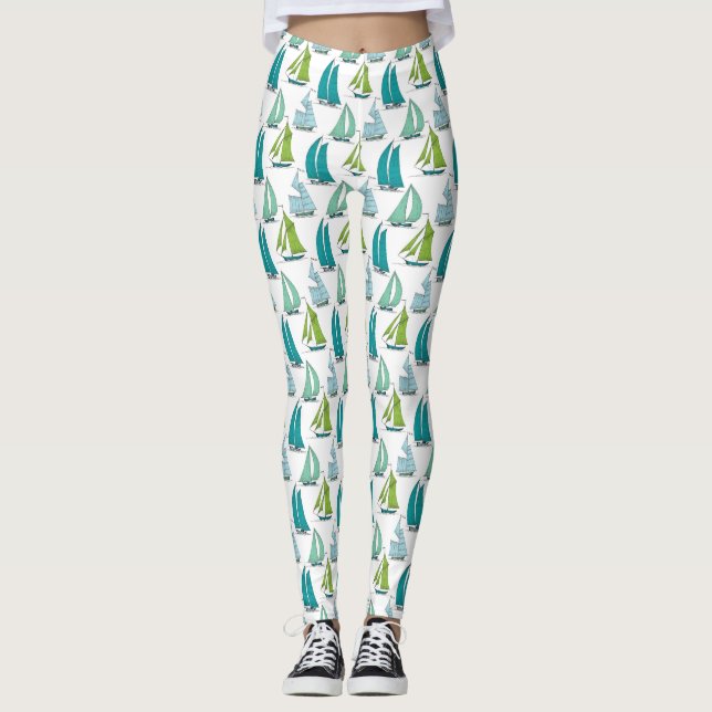 Sailboats On The Water Pattern Leggings (Front)