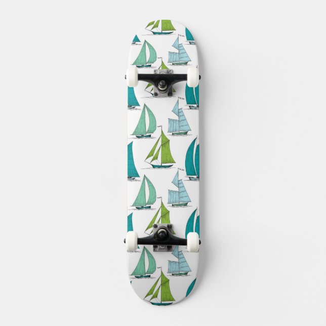 Sailboats On The Water Pattern Skateboard (Front)