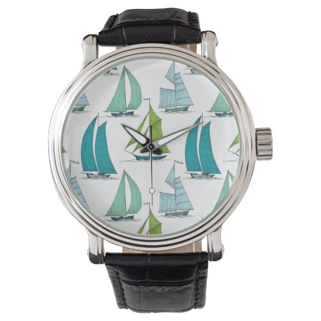 Sailboats On The Water Pattern Watch (Front)