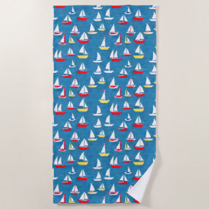 Sailboats Pattern Beach Towel