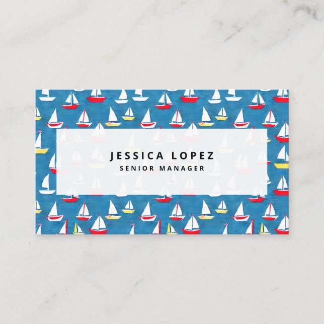 Sailboats Pattern Blue Business Card (Front)