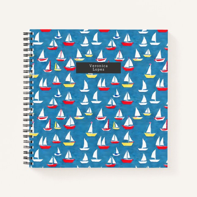 Sailboats Pattern Blue Notebook (Front)