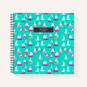 Sailboats Pattern Pink & Aqua Notebook