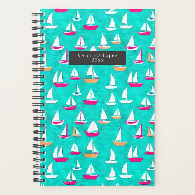 Sailboats Pattern Pink & Teal Planner (Front)