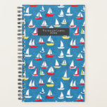 Sailboats Pattern Planner<br><div class="desc">Pattern with illustration of red and yellow sailboats over blue background.  Personalise the text on front.</div>